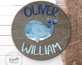 Nautical Whale Nursery name sign, Boy Nursery Decor, Whale Nursery Name sign, Sea Animal Nursery Decor, Under the Sea Baby,