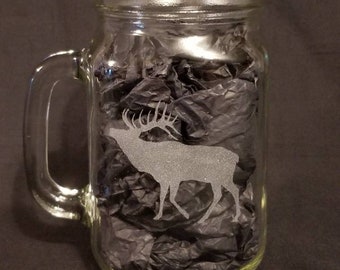 Wildlife custom etched mason jar mug, personalized mug, mason jar mug with handle