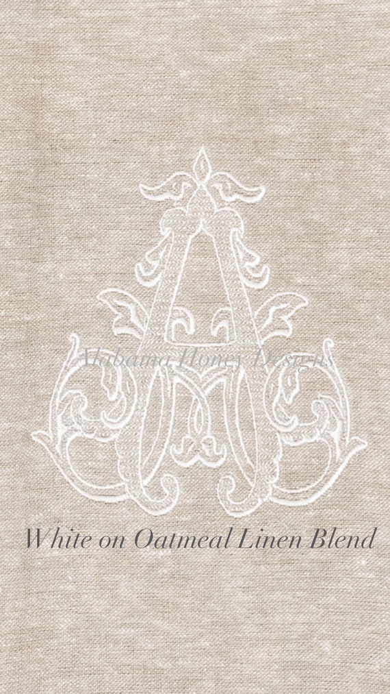 Single Monogrammed Wreath Sash - Oatmeal Linen Blend