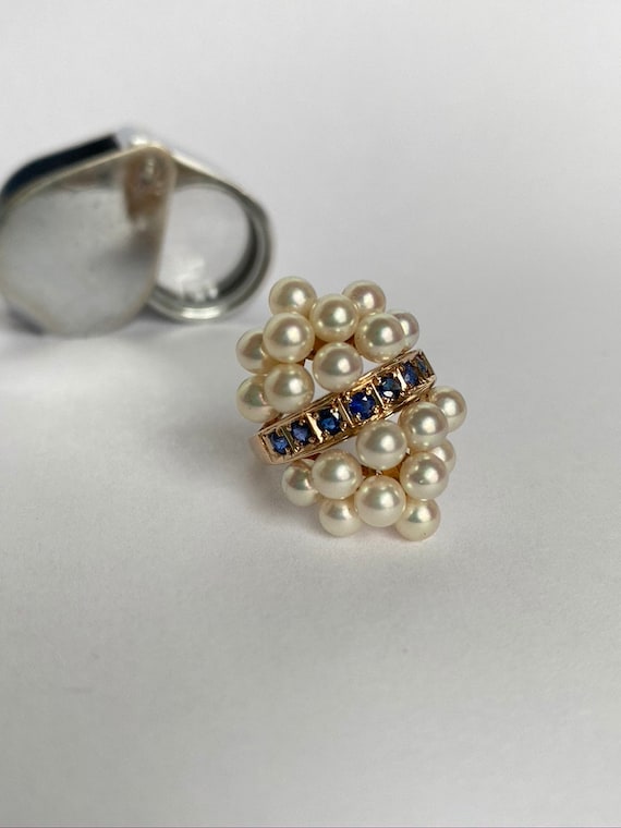 Vintage Yellow Gold Pearl Cluster and Natural Sapp