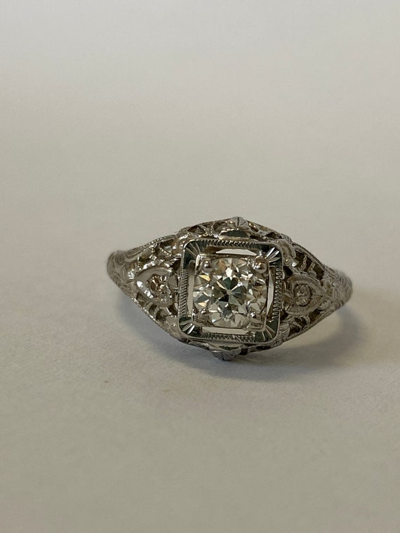 Vintage 18K White Gold Diamond RIng - image 5