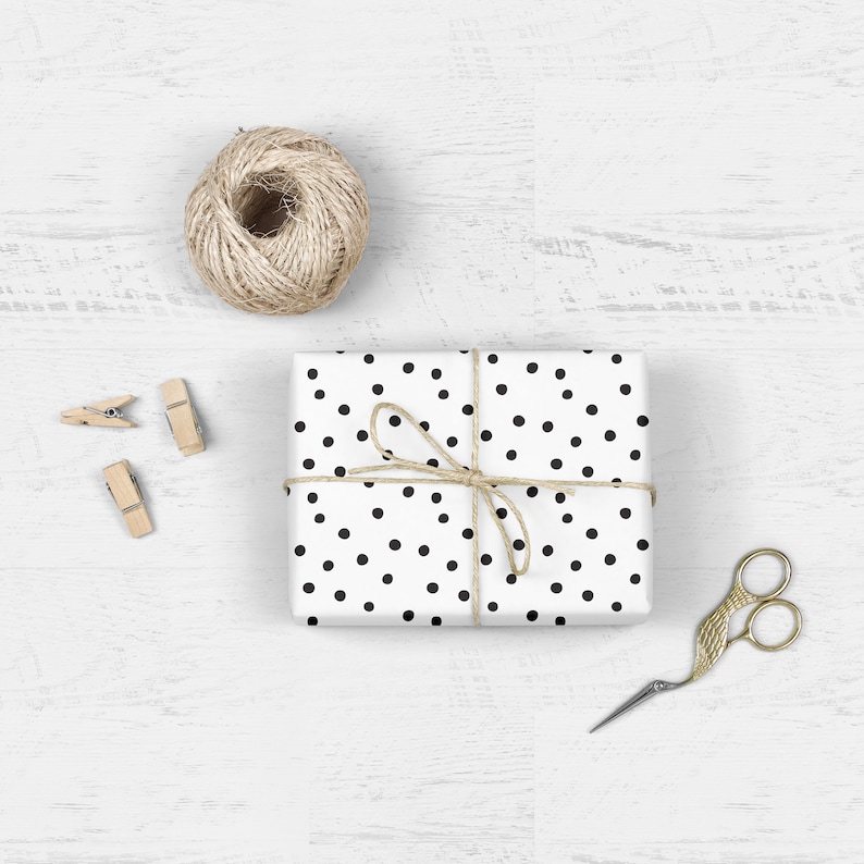 POLKA DOTS Gift Wrap,Black & White,Modern wrapping paper,Wedding gift wrap,Bridal,Baby Shower,Wedding Stationery,Birthday,Scandinavian image 3