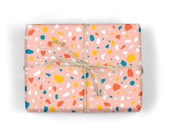 TERRAZZO Wrapping Paper, Blush Pink Wrapping Paper, Mid Century Wrapping Paper, Mid Century Modern Gift Wrap, Rainbow Wrapping Paper Rolls