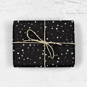 STARRY NIGHT BLACK wrapping paper,Modern Christmas gift wrap,Black and White,Stars,Twinkle,Minimalist,Scandinavian