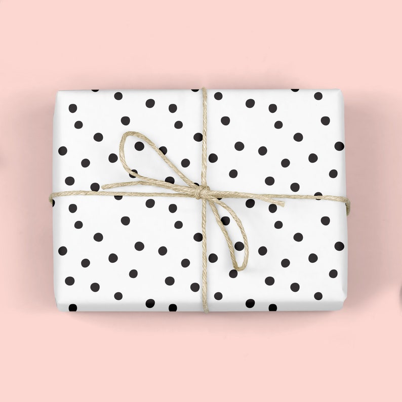 POLKA DOTS Gift Wrap,Black & White,Modern wrapping paper,Wedding gift wrap,Bridal,Baby Shower,Wedding Stationery,Birthday,Scandinavian image 1
