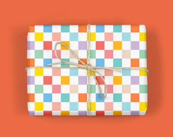 Retro Rainbow Checkered Gift Wrap, Rainbow checkers,Colorful Checkerboard Gift Wrapping Paper,Bright Colors,Modern Gift Wrap Rolls