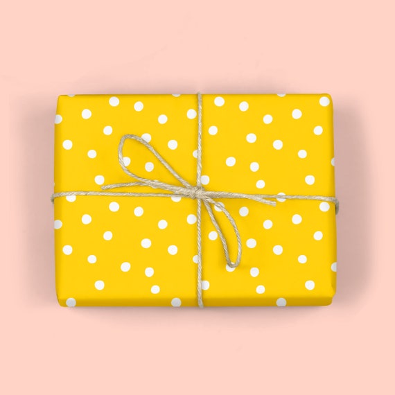 Yellow Wrapping Paper, Polka Dot Wrapping Paper, Cute Wrapping Paper,  Birthday Wrapping Paper, Baby Shower, Kids Birthday, Mothers Day 