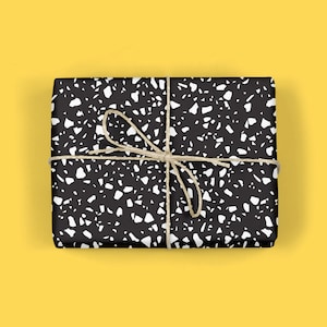 BLACK TERRAZZO Wrapping Paper,Modern Gift wrap,Black and White, B&W,Cool gifts,Birthday, ,House Warming image 1