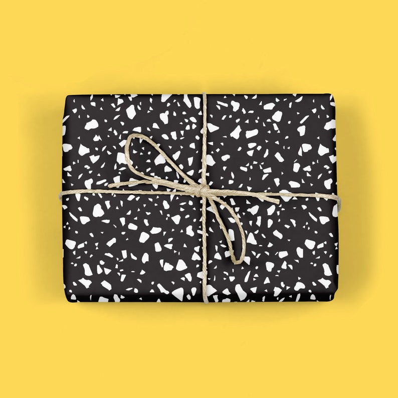 BLACK TERRAZZO Wrapping Paper,Modern Gift wrap,Black and White, B&W,Cool gifts,Birthday, ,House Warming image 1