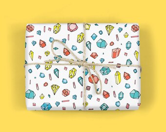 GEMS AND CRYSTALS Wrapping Paper,Modern Gift Wrap,Cheerful colors,Valentines,Jewelery Gift,Special Occasions,Romantic,Wedding,Anniversary