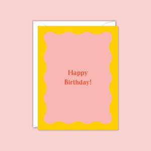 Cartão de feliz aniversário com moldura retrô ondulada, cartão com moldura retrô, moldura ondulada, cartão de aniversário moderno, cartão de aniversário fofo