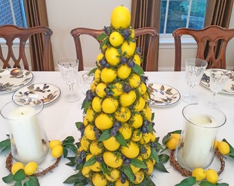 Lemon Topiary Cone, Lemon Topiary Centerpiece, Lemon Decor
