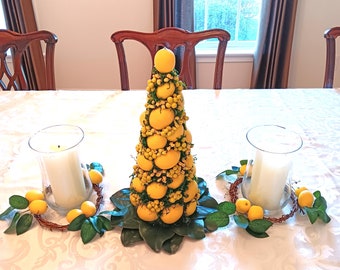 Lemon Topiary Centerpiece, Lemon Cone, Lemon Decor