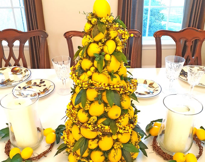 Lemon Cone, Lemon Topiary Centerpiece, Lemon Decor, Lemon Berry Dining Table Centerpiece Etsy