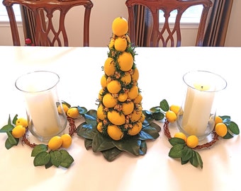 Lemon Topiary Centerpiece, Lemon Cone, Lemon Decor