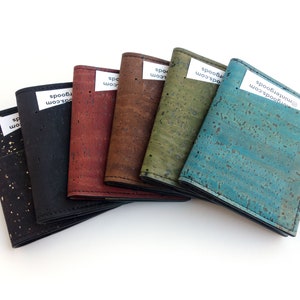 Cork slim wallet, various colors. Vegan leather small wallet for folded cash. Credit card carrier with outer slit. image 1