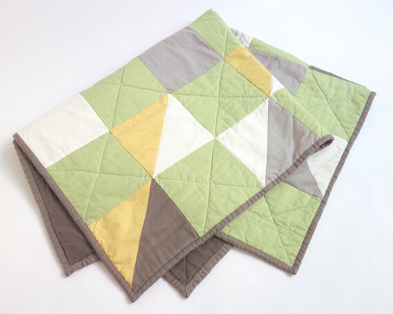 Cute Baby Quilt In Lime Green Grey Gold White Modern And Etsy