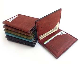 Slim wallet. Unisex front pocket wallet made with cork leather. Minimal and vegan card case.