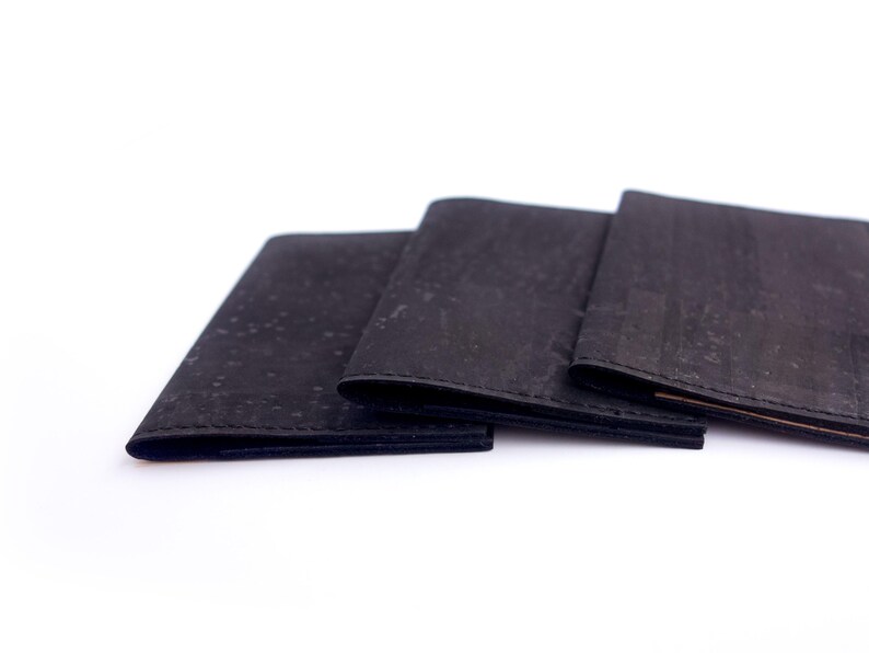 Credit card holder. Small card wallet made of black cork fabric. Small business card case. image 9