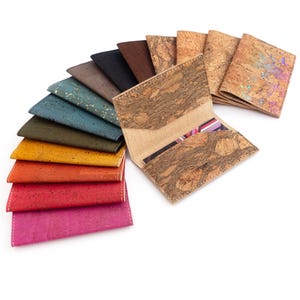 Natural business card holder. New job gift, cork leather minimal wallet. Gift card folder.