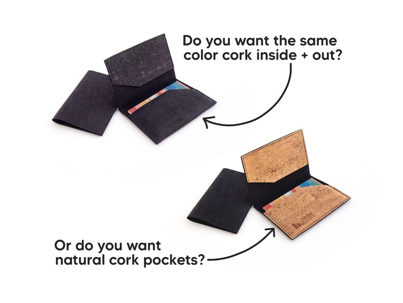 Credit card holder. Small card wallet made of black cork fabric. Small business card case. image 6