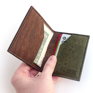 Mens front pocket wallet. Card and cash holder made from cork fabric. Vegan gift accessory. image 5