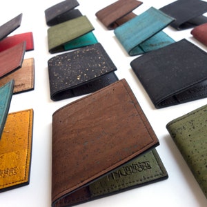Cork slim wallet, various colors. Vegan leather small wallet for folded cash. Credit card carrier with outer slit. image 10