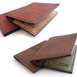 Cork slim wallet, various colors. Vegan leather small wallet for folded cash. Credit card carrier with outer slit. image 7