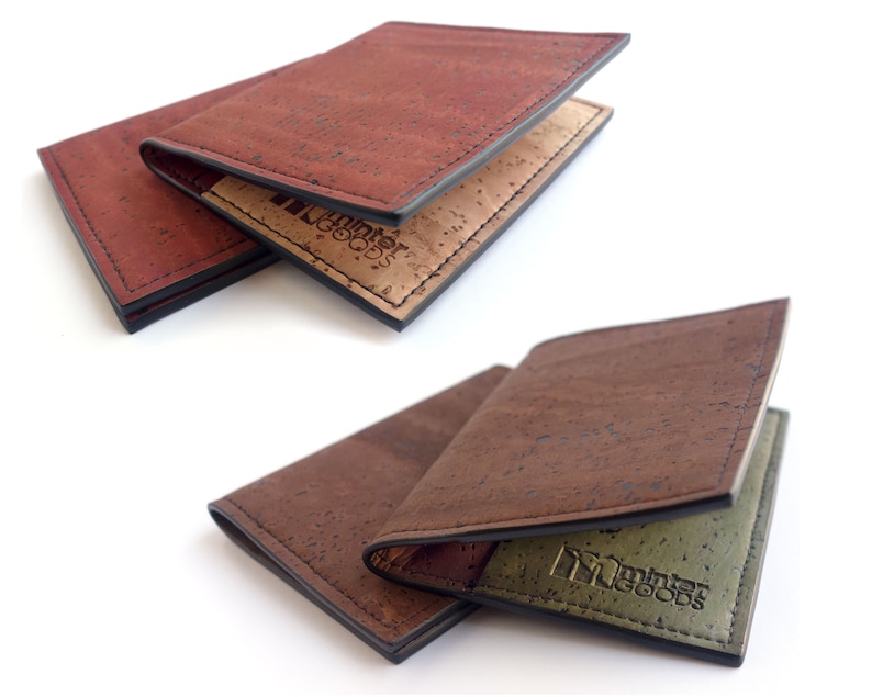 Cork slim wallet, various colors. Vegan leather small wallet for folded cash. Credit card carrier with outer slit. image 7