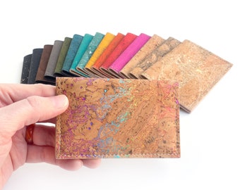 Credit card wallet. Rainbow cork card case. Front pocket mini wallet, gift card holder.