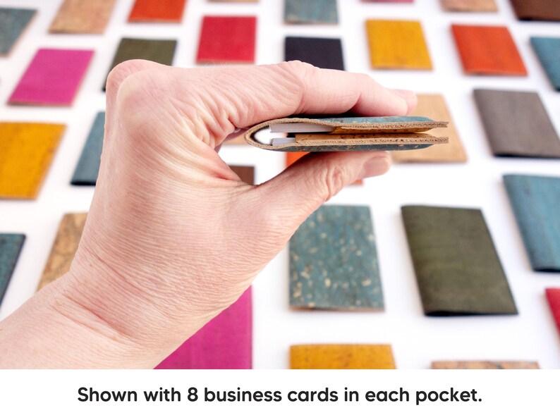 Credit card holder. Small card wallet made of black cork fabric. Small business card case. image 5