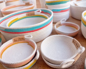 Rope bowls, various sizes. Storage bowls made of cotton clothesline. Entry way basket.