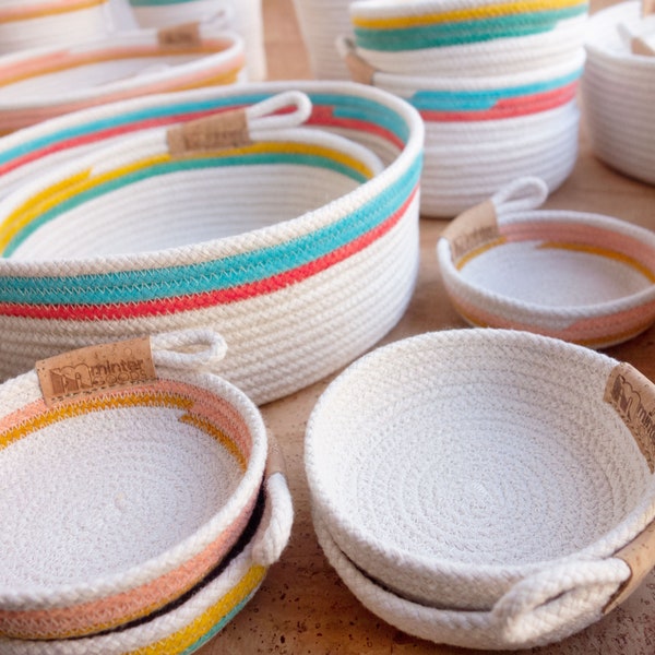 Rope bowls, various sizes. Storage bowls made of cotton clothesline. Entry way basket.