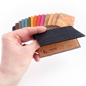 Credit card holder. Small card wallet made of black cork fabric. Small business card case. image 8