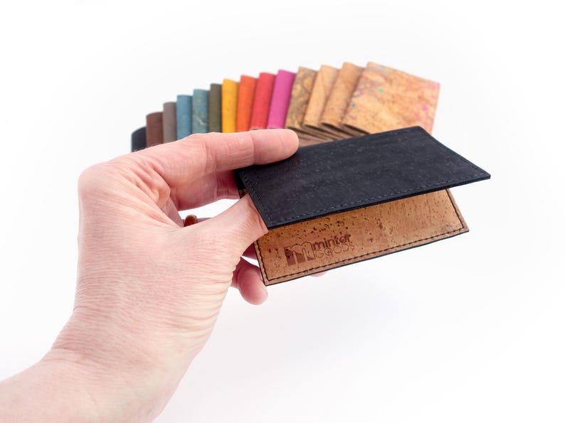 Credit card holder. Small card wallet made of black cork fabric. Small business card case. image 8