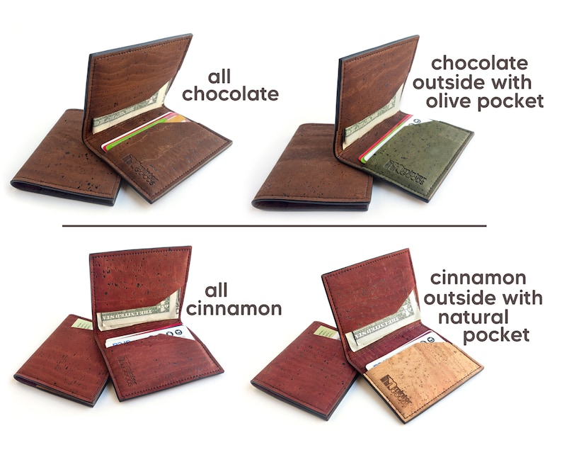 Cork slim wallet, various colors. Vegan leather small wallet for folded cash. Credit card carrier with outer slit. image 4