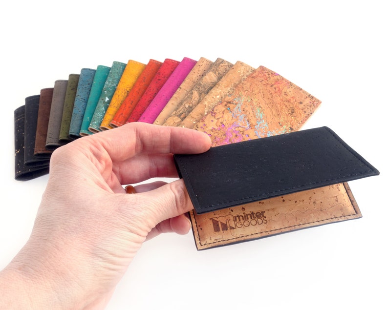 Cork business card case, many colors. Business card holder. Vegan leather wallet. Minimalist and slim. image 8