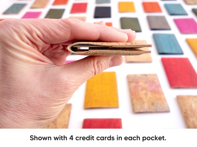 Credit card holder. Small card wallet made of black cork fabric. Small business card case. image 4