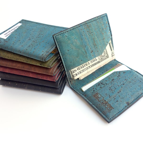 Fabric wallet. Minimal cork card case, fold wallet. Great for gift cards and credit cards.