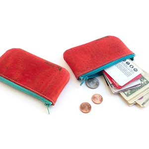 Monedero pequeño. Monedero de piel de corcho con cremallera. Monedero vegano con cremallera.