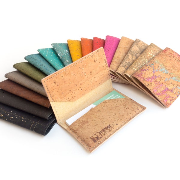 Cork business card case, many colors. Business card holder. Vegan leather wallet. Minimalist and slim.