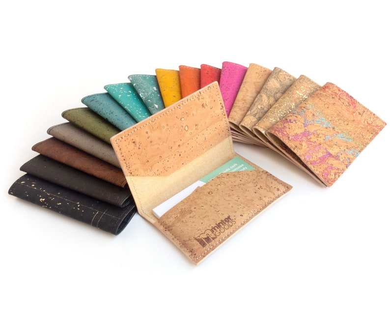 Cork business card case, many colors. Business card holder. Vegan leather wallet. Minimalist and slim. 
