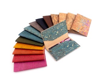 ID wallet. Turquoise + gold cork identification card holder. Gift card case made with teal blue cork fabric.