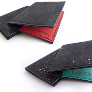 Cork slim wallet, various colors. Vegan leather small wallet for folded cash. Credit card carrier with outer slit. image 6