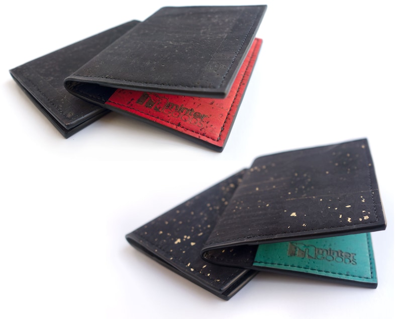 Cork slim wallet, various colors. Vegan leather small wallet for folded cash. Credit card carrier with outer slit. image 6