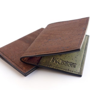 Mens front pocket wallet. Card and cash holder made from cork fabric. Vegan gift accessory. image 6