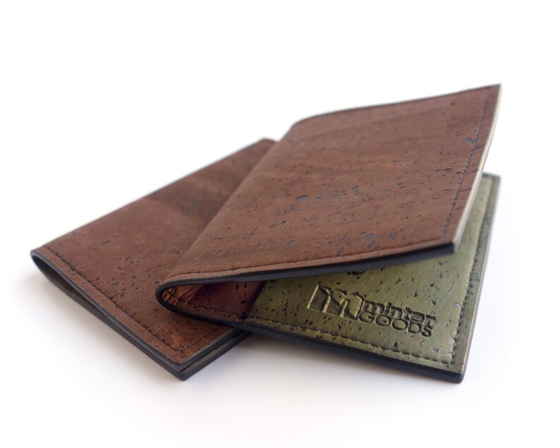 Mens front pocket wallet. Card and cash holder made from cork fabric. Vegan gift accessory. image 6