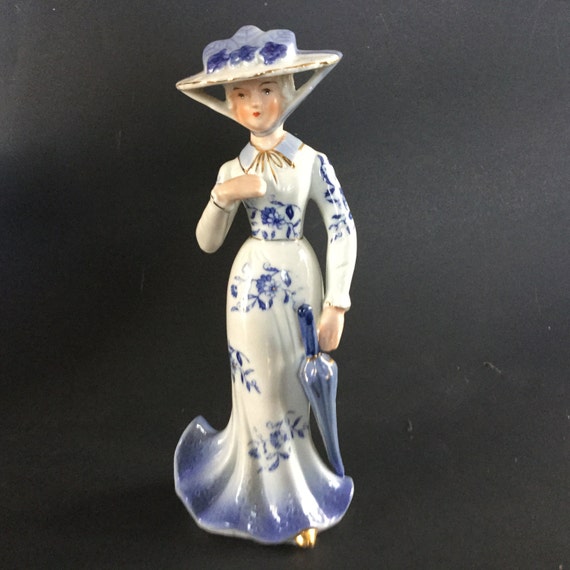 Vintage KPM Blue / White Victorian Lady Porcelain Figurine Etsy