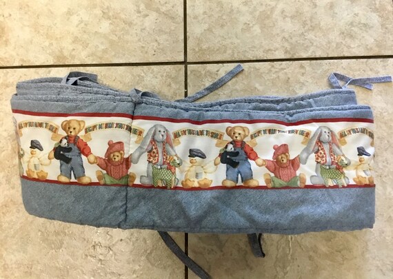 Baby Toddler Blue Jean Teddy Bear Crib Bumper Etsy