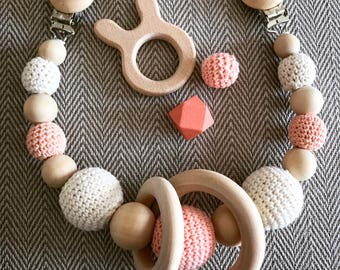 Crochet Dummy Baby Gift Shower Personalised Wooden Dummy Clip Chain Pacifier